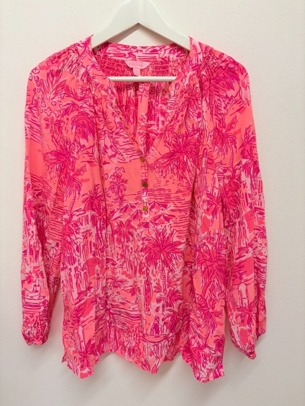 Lilly Pulitzer Elsa Silk Top - Cheeky Melon Rule Breakers - Size L